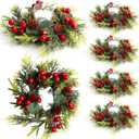 6PCS Christmas Candle Holder Rings Artificial Small Wreath Table Centerpieces Xmas Napkin Rings for Dinner Table Top Decor Christmas Decoration