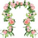 UKELER 2 Pack Artificial Flowers Garland Total 14FT Pink Rose Vines Hanging Flower Plants for Home Garden Party Outdoor Ceremony Wedding Arch Floral Decor
