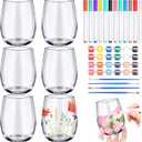 Pickmesh 6 Sets Paint Your Own Wine Glass Crafts Glass Painting Gift 12 Pcs DIY Markers 12 Colors Acrylic Paint with Brushes to Design Your Own Personalized Craft(Stemless)