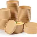 JOLLY CHEF 50 Pack Disposable Paper Food Containers with Lids, 8 oz To Go Soup Bowls, Disposable Soup Cups with Lids for Restaurant, Party, Picnic