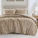 Madison Park Jasmine King Comforter Set, Luxurious Reversible Faux Fur Plush Ribbed Velvet Bedding, Fuzzy Thick Warm Winter Comforter, Super Soft Fluffy 3-Piece Set Taupe