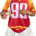 Jersey Shirts for Women Oversized Number Graphic Jersey Shirt Y2k Streetwear V Neck Short Sleeve Tee Tops (L)