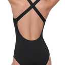 Beautikini Period Swimwear One Piece Backless Menstrual Swimsuit Crisscross Training Leakproof Bathing Suit for Girls Women (X-Small, Black)