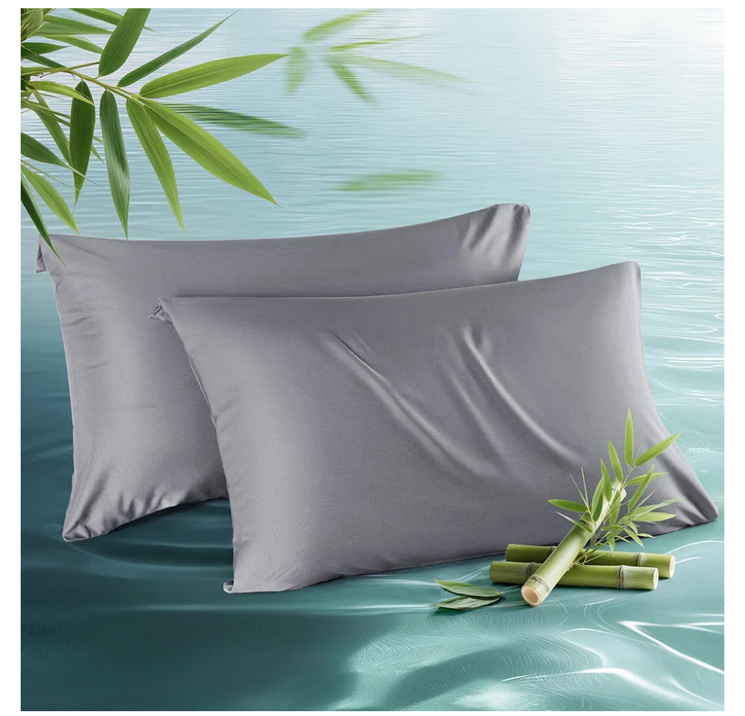 Bedsure Cooling Pillow Cases Queen Size Set of 2, Rayon Derived from Bamboo Cooling Pillowcases for Hot Sleepers, Soft & Breathable Cool Pillow Covers with Zipper, Dark Grey, Gifts, 20x30 Inches