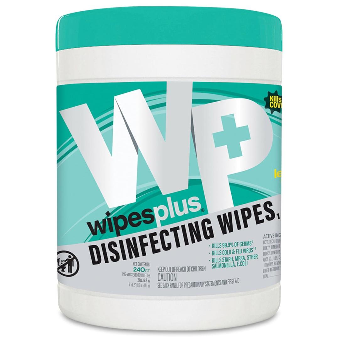 Disinfecting Surface Wipes Canister Bleach Free with Lemon Scent for Home and Business, 240 Count