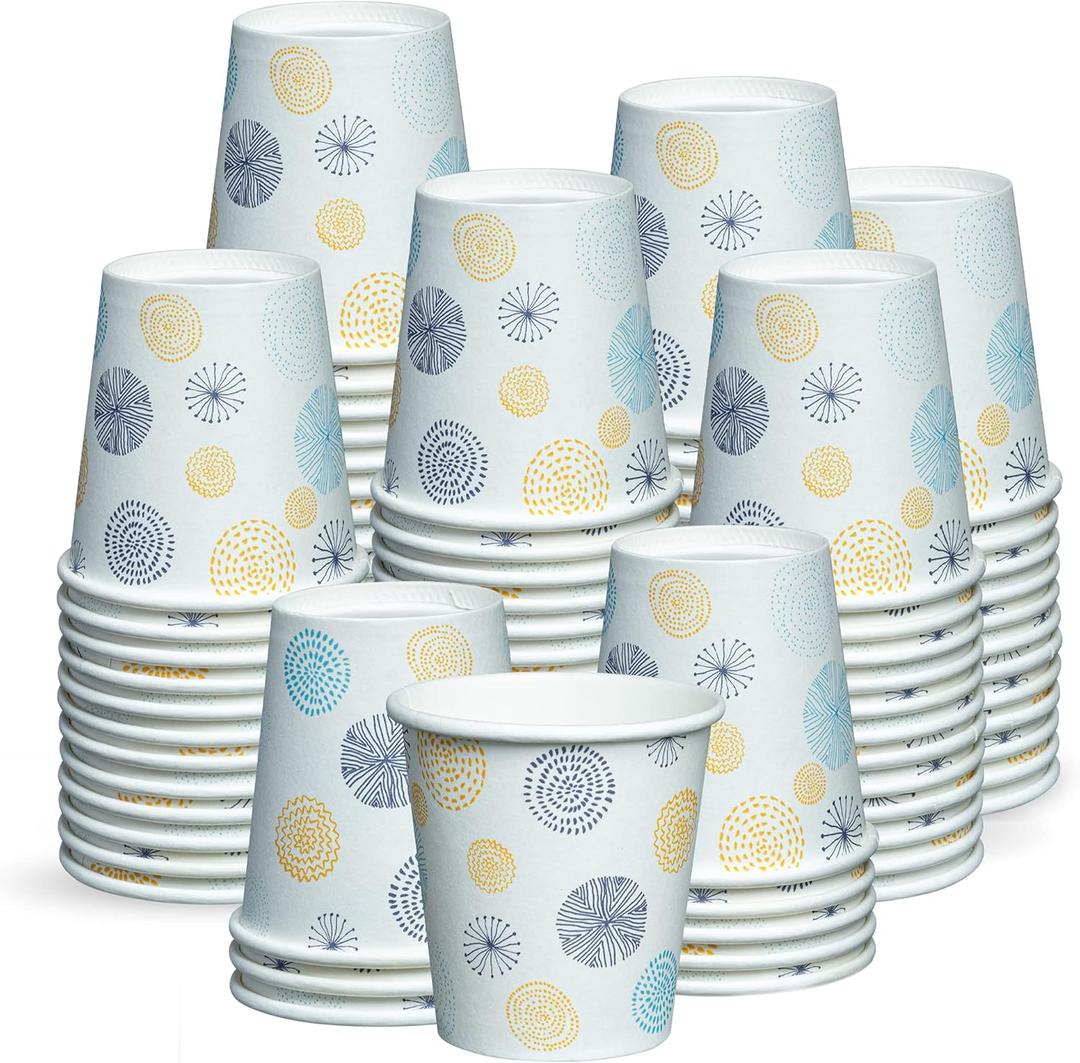 GUSTO [3 oz. - 300 Count Small Paper Cups, Disposable Mini Bathroom Mouthwash Cups - Eco-Friendly and Versatile - Floral (Formerly Comfy Package)