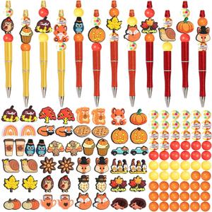 FRVCRS 122 Pcs Holiday Beadable Pens Wood Beads Bulk Ballpoint DIY Crafting Pens Making Kit with Beads for Office Supplies (Thanksgiving)
