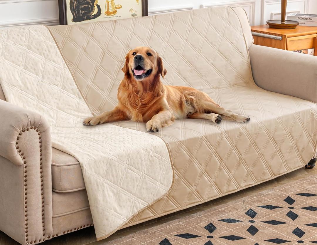 Ameritex Waterproof Dog Bed Cover Pet Blanket with Anti-Slip Back for Furniture Bed Couch Sofa (82x120 Inch (Pack of 1), Beige)