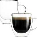 Aurzen 2 Pack Double Walled Glass Coffee Mugs with Handles 8.5oz, Large Insulated Layer Coffee Cups, Clear Borosilicate Mugs, Perfect for Cappuccino, Tea, Microwave Safe (8.5oz-2Pack)