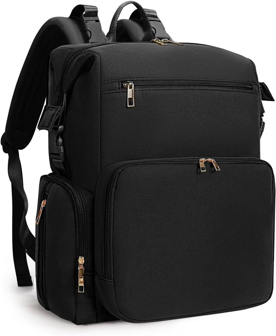 CEI-CEI Neoprene Diaper Bag Backpack Large Newborn Baby Maternity Bags Waterproof Travel Backpack for Mom Dad with Insulated Pockets, Changing Pad (Black)