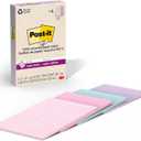 Post-it 100% Recycled Paper Super Sticky Notes, Lined, 4 in. x 6 in., 4 Pads, 45 Sheets per Pad, Wanderlust Pastels, School Supplies and Office Products