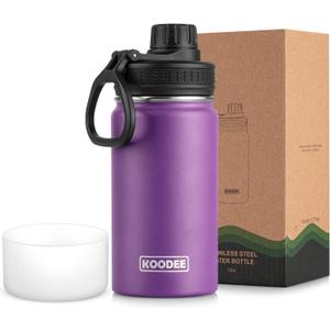 Koodee Small Water Bottle 12 oz Stainless Steel Vacuum Insulated Water Bottle for Back to School, Wide Mouth Flask with Leakproof Spout Lid(Purple)