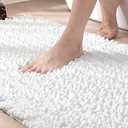 DEXI Bathroom Rug 16x24, Super Soft Thick Chenille Absorbent Bath Mat, Non Slip Machine Washable Fluffy Shag Bathmat for Tub, Shower Floor, Black