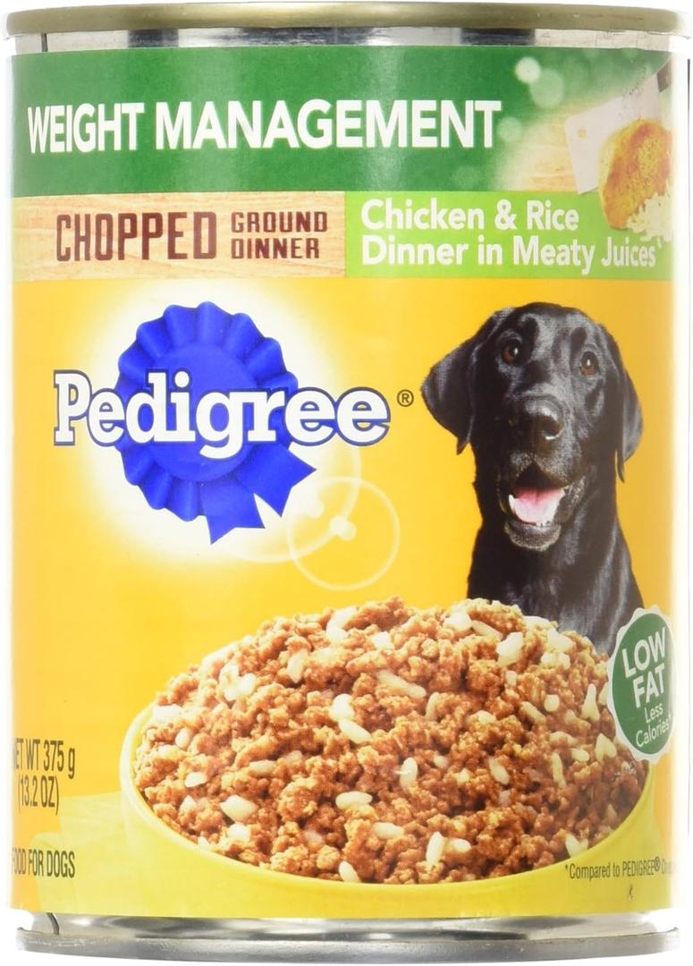 Pedigree Chopped Ground Dinner Weight Management Chicken And Rice Wet Dog Food 13.2 Oz. (12 Count) Best Before 01/02/26