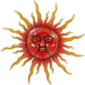 TICKCACY 33" Metal Sun Wall Art Decor, Large Sun Face Wall Art Decoration for Indoor Outdoor, Metal Wall Hanging for Living Room Bedroom Farmhouse Yard Fence Patio Garden