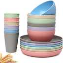 Wheat Straw Dinnerware Set, 18 Pcs Unbreakable Reusable Plates, Cups and Bowls Set for 6, Lightweight Dinner Plates and Bowls, Top-rack Dishwasher Safe