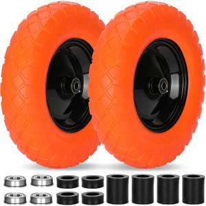 Upgraded 16" Flat Free Wheelbarrow Wheels and Tires, 4.80/4.00-8 Solid Tires with 5/8"&3/4" Bearings, Universal Fit for Wheelbarrows/Garden Trailer