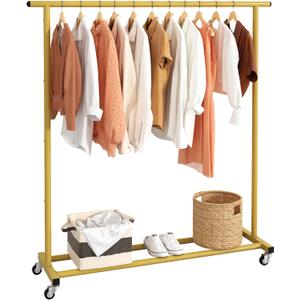 Buzowruil Clothing Clothes Rack Standard Rod Simple Rolling Metal Garment Rack Organizer Hanger with Wheels,Gold