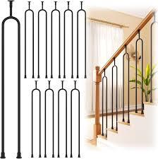 10 Pack 38" Stair Baluster, U-Shaped Stair Railing Indoor with Shoes, Industrial Wrought Iron Handrails Stair Handrail Stair Railing Step Railing