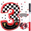 16 Inch Number 3 Race Car Pinata with 16 Inch Piñata Stick Blindfold Confetti for Boy Girl Kids 3rd Birthday Party Decorations(3rd)