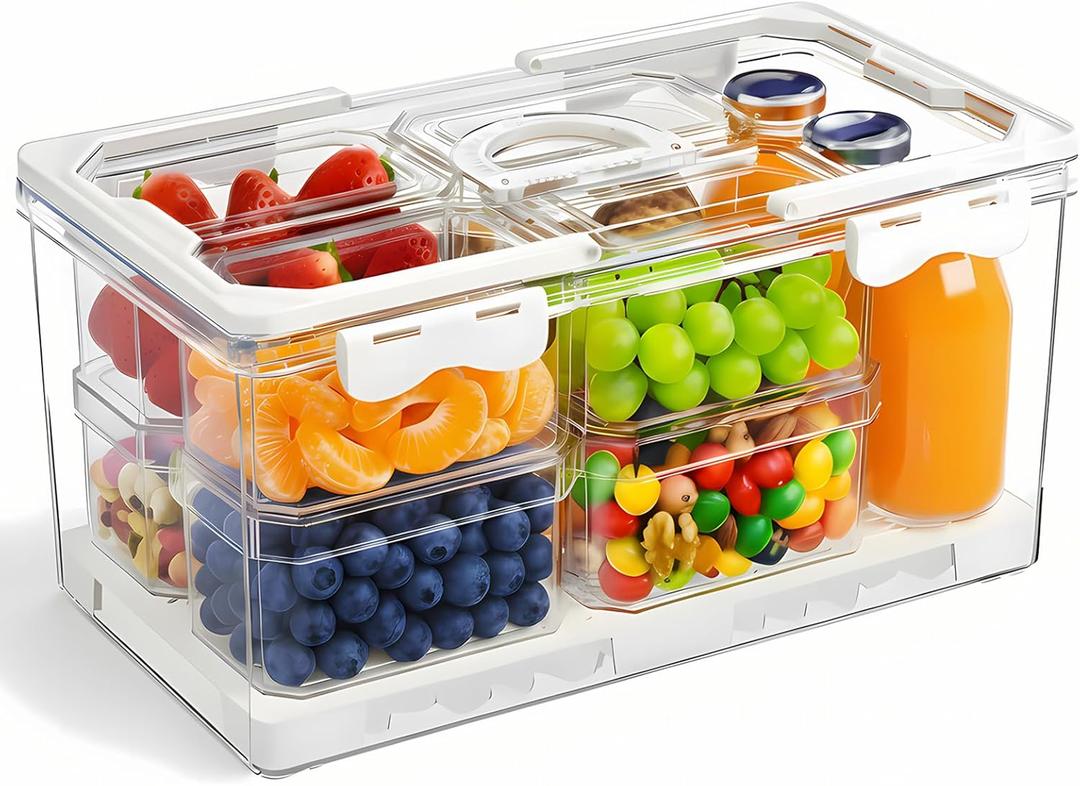 Chilled Serving Tray & Portable Party Platter with Lid, 8 Compartment Food Organizer for Road Trips, Picnics, Beach, Modern Snackle Box Container