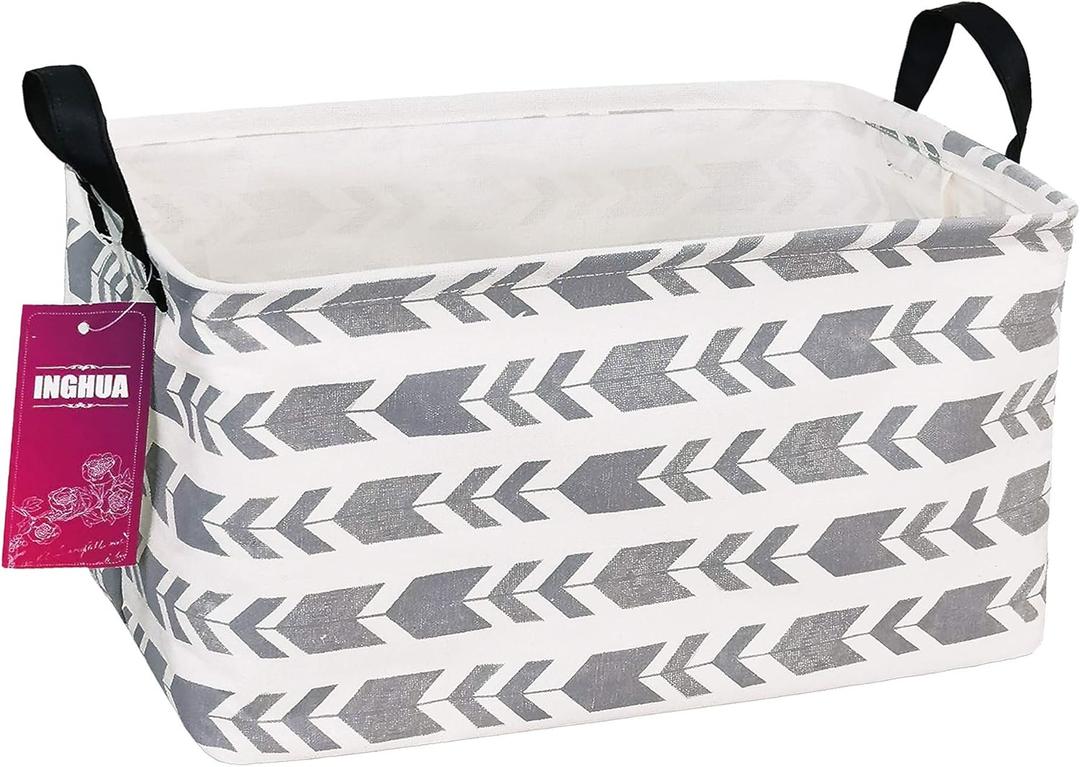 Rectangular Storage Basket Fabric Organizer Bin for Toys, Books, Clothes, Gifts, Pets-Perfect for Home,Office,Nursery,Dorm,Shelf(Rec Grey Arrow)