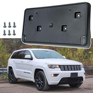 Front License Plate Frame for Jeep Grand Cherokee Type 2 2017 2018 2019 2020 2021 for Jeep Grand Cherokee WK 2022 Front Bumper License Plate Holder Mounting Bracket Replace # 68277137AA CH1068148