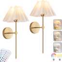 Battery Operated Wall Sconces Set of 2, Rechargeable RGB Wall Lights, Not Hardwired Wall Lights with Petal Shades, Wireless Wall Lamp with Remote Control for Living Room Corridor Bedroom etc