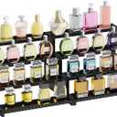 Lifewit 4 Tier Black Display Riser Stand with Decorative Secure Fences, Tool-free Assembly, Plastic 12 Inch Cologne Perfume Organizer, Display for Figures, Cupcake, Dessert, 2-pack