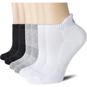 CS CELERSPORT 6 Pairs Ankle Athletic Running Socks Low Cut Sports Tab Socks for Men and Women (Small, White*2+grey*2+black*2 (6 Pairs))