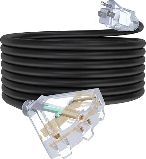 25Ft 12/3 Outdoor Extension Cord with 3Outlets, Heavy Duty 12 Gauge 3 Prong Extension Cord Waterproof with Lighted end, 15A 12AWG 1875W SJTW, ETL Listed  Great for Garage, Garden and Home, Black
