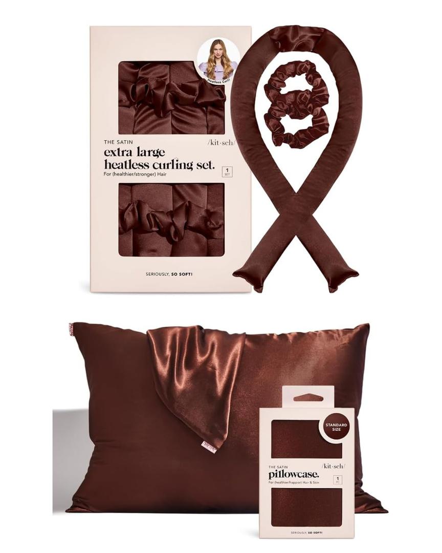 Satin Heatless Curling Set and Pillowcase (Chocolate) Bundle with Discount