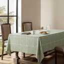 ZeeMart Grid Embroidered Hemmed Tablecloths, Green 60x120 Inch, Farmhouse Style Heavy Weight Cotton Linen Sage Green Tablecloths, Boho Plaid Water Resistant Rectangle Table Cloth