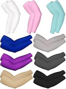 9 Pairs Unisex UV Protection Sleeves Long Arm Sleeves Cooling Sleeves Arm Cover Sleeves for Summer (Classic Colors)