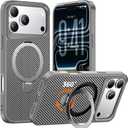 Designed for iPhone 17 Pro Case with 360 Magnetic Stand, Carbon Fiber Phone Case [Compatible with Magsafe] [15FT Military Protection] with Stand Ring 6.3'', Natural Titanium