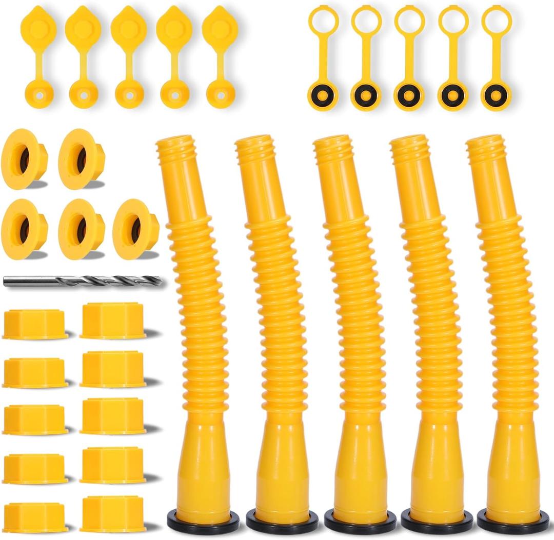 Gas Can Spout Replacement, 5-Kit Gas Can Nozzles Old Style Easy to Install, No-Spill Nozzle Replacement, Upgraded Spouts with Vent Cap, Fit for Most 1/2/5/10 Gallon Cans