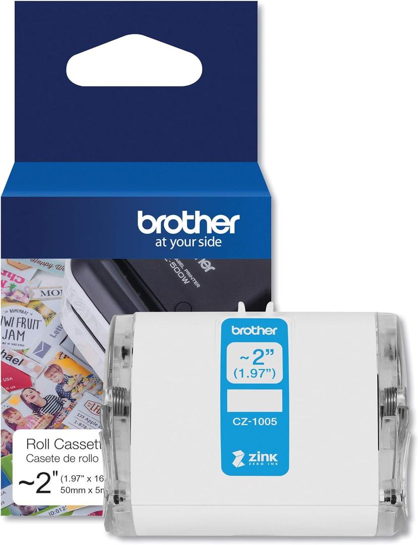 Brother Genuine CZ-1005 continuous length ~ 2 (1.97) 50 mm wide x 16.4 ft. (5 m) long label roll featuring ZINK Zero Ink technology