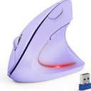 TECKNET Ergonomic Mouse, Wireless Bluetooth Vertical Mouse, 4800 DPI Optical Tracking, 6 Adjustable DPI, Quiet Clicks, 2.4GHz with USB A Receiver, 12 Months Battery, 6 Buttons, Wide Compatibility (Purple)