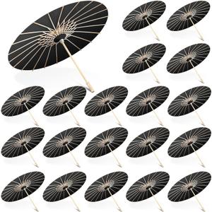 Sanwuta 20 Pcs 23.6'' Paper Parasol Umbrellas Chinese Japanese Oil Paper Parasols Handmade for Wedding Guest DIY Photo Props (Black)