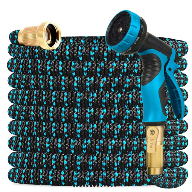 Expanding Upgraded Flexible Garden Water Hose w/ Spray Nozzle in Black/Blue (50ft) - CycloneSound