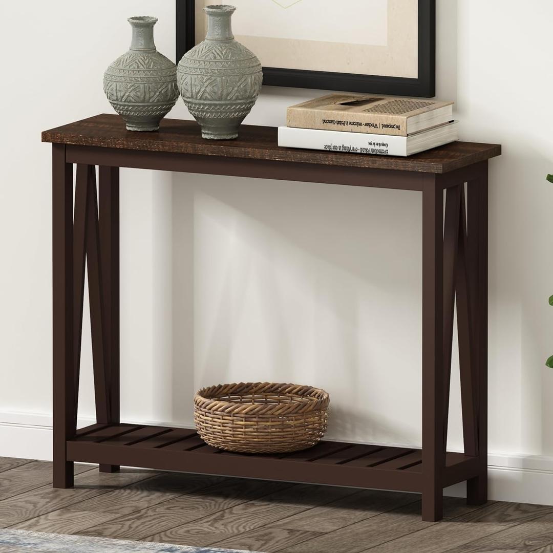 ChooChoo Farmhouse Console Table, Rustic Vintage Narrow Sofa Table for Entryway, Living Room, Hallway, 40 Espresso (11.8"D x 39.4"W x 31.5"H)