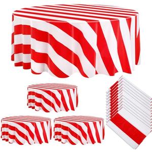 Tatuo 3 Pcs Red and White Round Circus Table Cloth 84 Inch Carnival Circus Tablecloths Striped Disposable Plastic Table Cover for Birthday Party Fiesta Theme Decorations Supplies