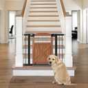 beeNbkks Barn Door Dog Gate, Anti-Kick Pet Gate with Walk Through Door, Modern Farmhouse Puppy Gate, Pressure Mounted Safety Dog Gate for Doorways Stairs House, for 29" to 40" Wide Openings, 30" Tall
