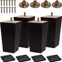 BARIEN (5 Sizes: 3"- 4"- 5"- 6"- 8") Set of 4 Wood Furniture Legs - Square Sofa Legs, Couch Leg - Brown Mid-Century Modern Replacement Legs for Armchair Recliner Coffee Table Dresser (5")