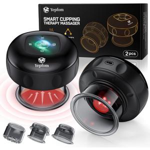 5-in-1 Smart Dynamic Cupping Set, 12 Levels Cupping Kit for Massage Therapy with Red Ligh-t Therapy&Heat Penetrates for Targeted Pain Relief, Knots, Aches, Muscle Soreness - 2Pcs(Black&Black)