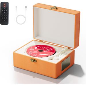 Time Music Box CD Player with Speakers; Bluetooth Transmitter; Festival Gift; BGM Player for Home Decor (Orange)