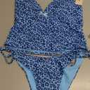 seamoly Women's Tankinis Striped Halter String Tie Side 2 Piece Tankini Sets Swimsuit (Blue-07), XS