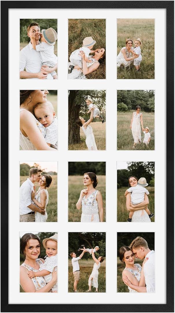 12 Opening 4x6 Black Collage Picture Frames, Multiple Frames for Displaying 6x4 Photos with White Mat, Pack of 1