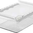 Hanging Fridge Drawer Organizer,13.2in Pull Out with Handle Fridge Shelf Holder Storage Box, Clear Container,Extra-Deep Storage Deli Meat, Cheese, Eggs, Fruit, Vegetable