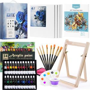 Acrylic Art Set, 41 PCS Painting Kit, Acrylic Paint Set for Kids, Painting Supplies with 24 Acrylic Paints, 1 Wooden Easel , 4 Canvas Panels, 8 Paint Brushes, Drawing Pad, Art Supplies for Kids Adults